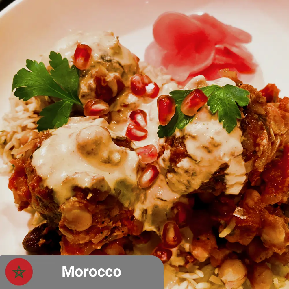 Ras el Hanout Meatballs over Herbed Farro (includes complimentary surprise dessert)