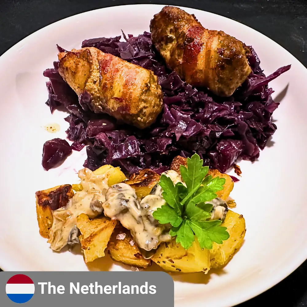 A Taste of Home: Dutch Slavinken with Braised Red Cabbage and Crispy Roasted Potatoes (includes complimentary surprise dessert)