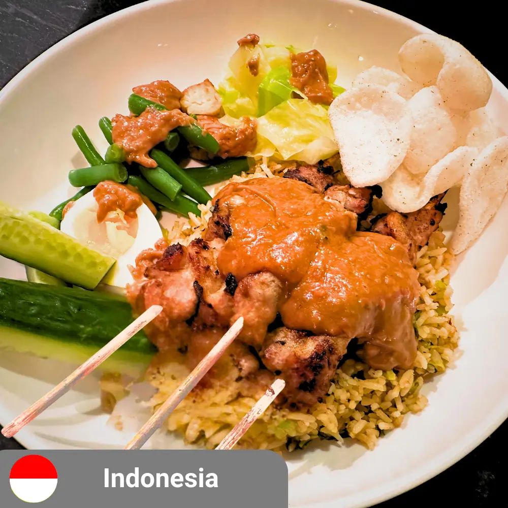 Nasi Goreng, Chicken Satay and Gado Gado with Peanut Sauce (includes complimentary surprise dessert)