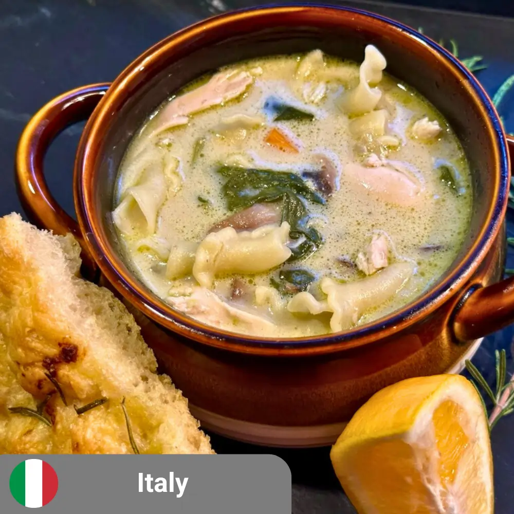 Creamy Chicken Marsala Soup with Rosemary Focaccia (includes complimentary surprise dessert)