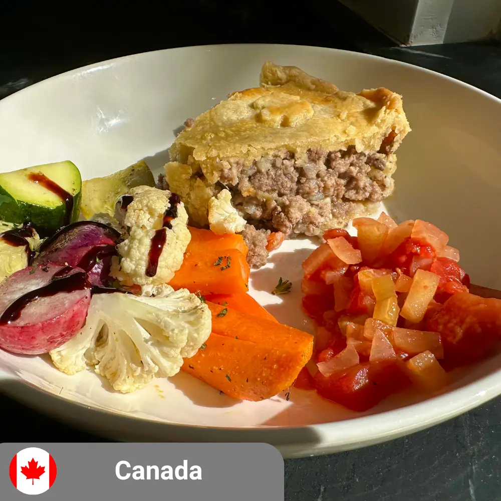 French-Canadian Tourtière with Roasted Vegetables & Homemade Chunky Ketchup: A Canadian Tribute (includes complimentary surprise dessert)