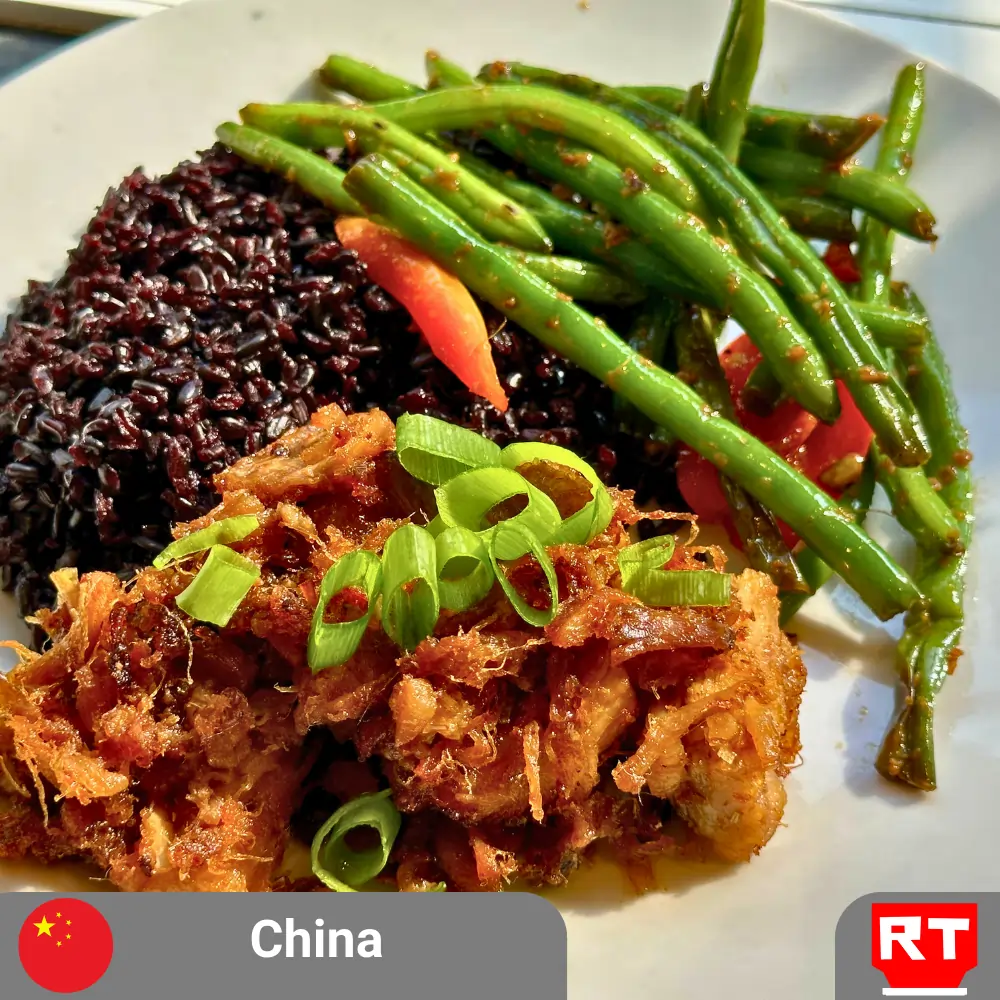 Forbidden Rice, Sticky Chinese Pork Belly, and Garlic Green Beans: A Healthful Take on Classic Comfort Food (includes surprise complimentary dessert)