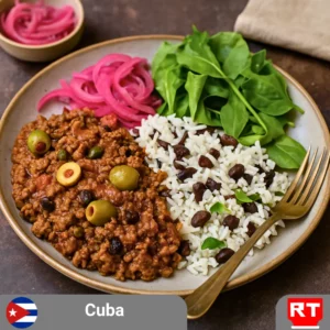 Cuban Picadillo con Moros y Cristianos, Pickled Red Onions and Simple Green Salad (includes complimentary surprise dessert)