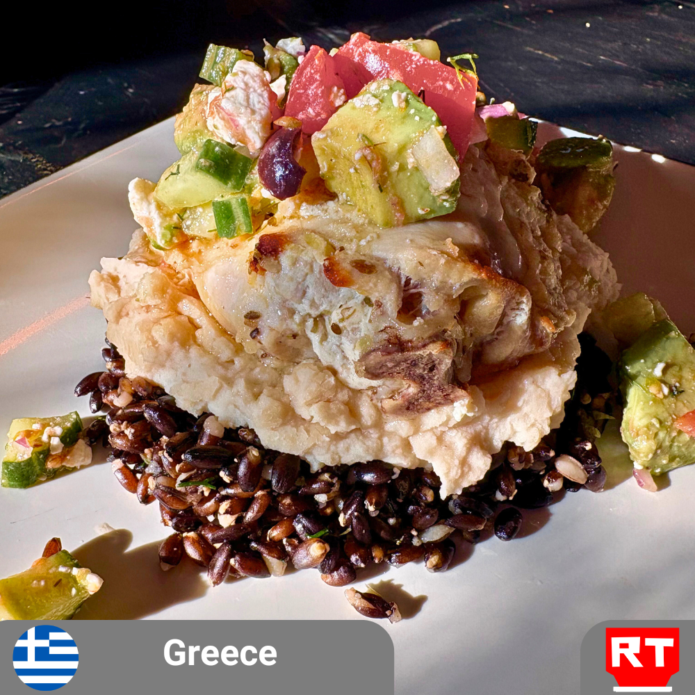 A Greek Village Feast with Slow-Roasted Oregano Chicken, Cannellini Bean Purée, Black Barley Pilaf and Avocado Greek Salsa (includes complimentary surprise dessert)