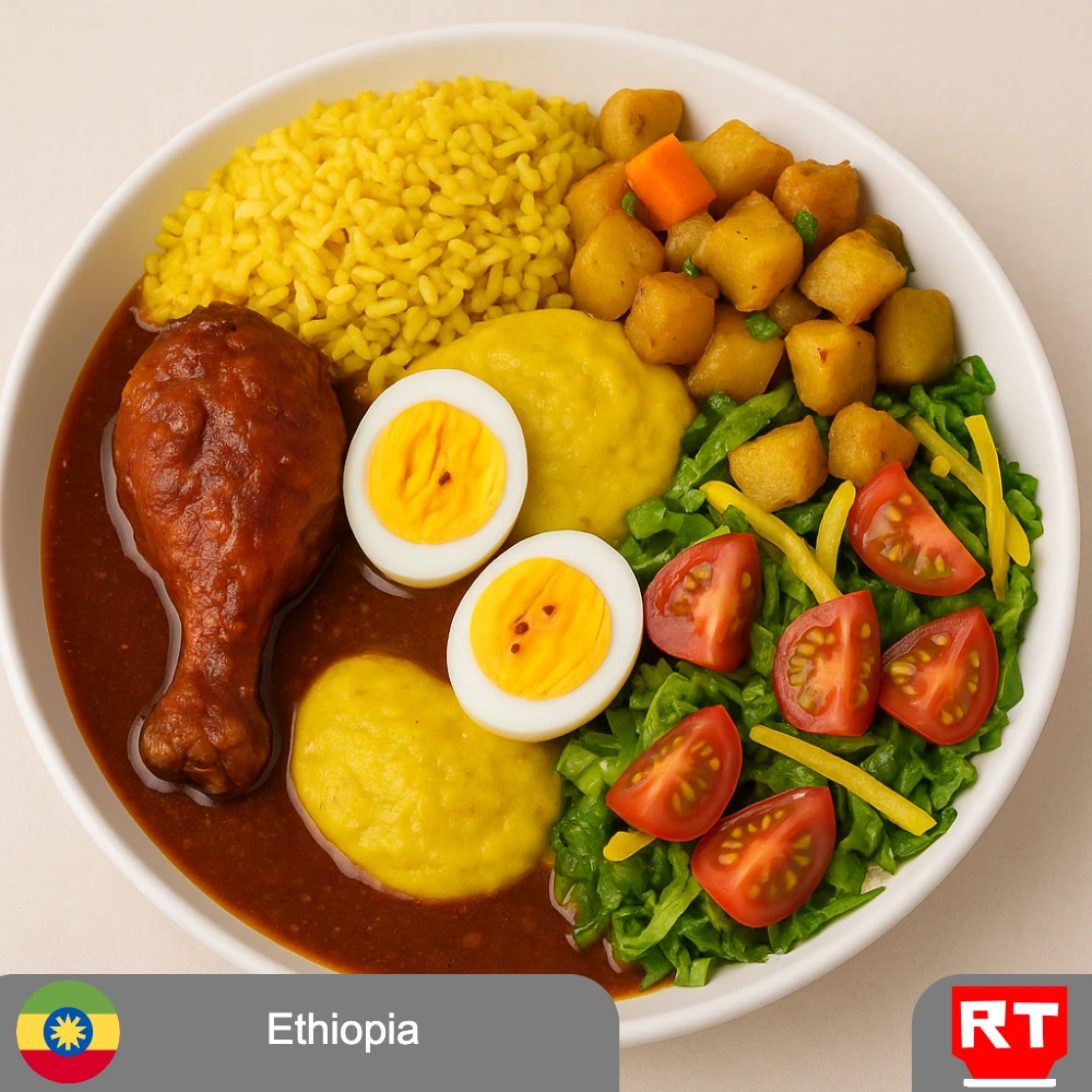 Doro Wat + Atakilt Wat + Shiro Wat + Niter Kibbeh Rice + Salad (includes surprise complimentary dessert) AI photo