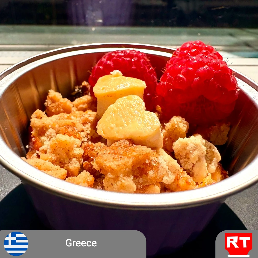 Hearts of Melopita with Honeyed Crumble & Raspberry