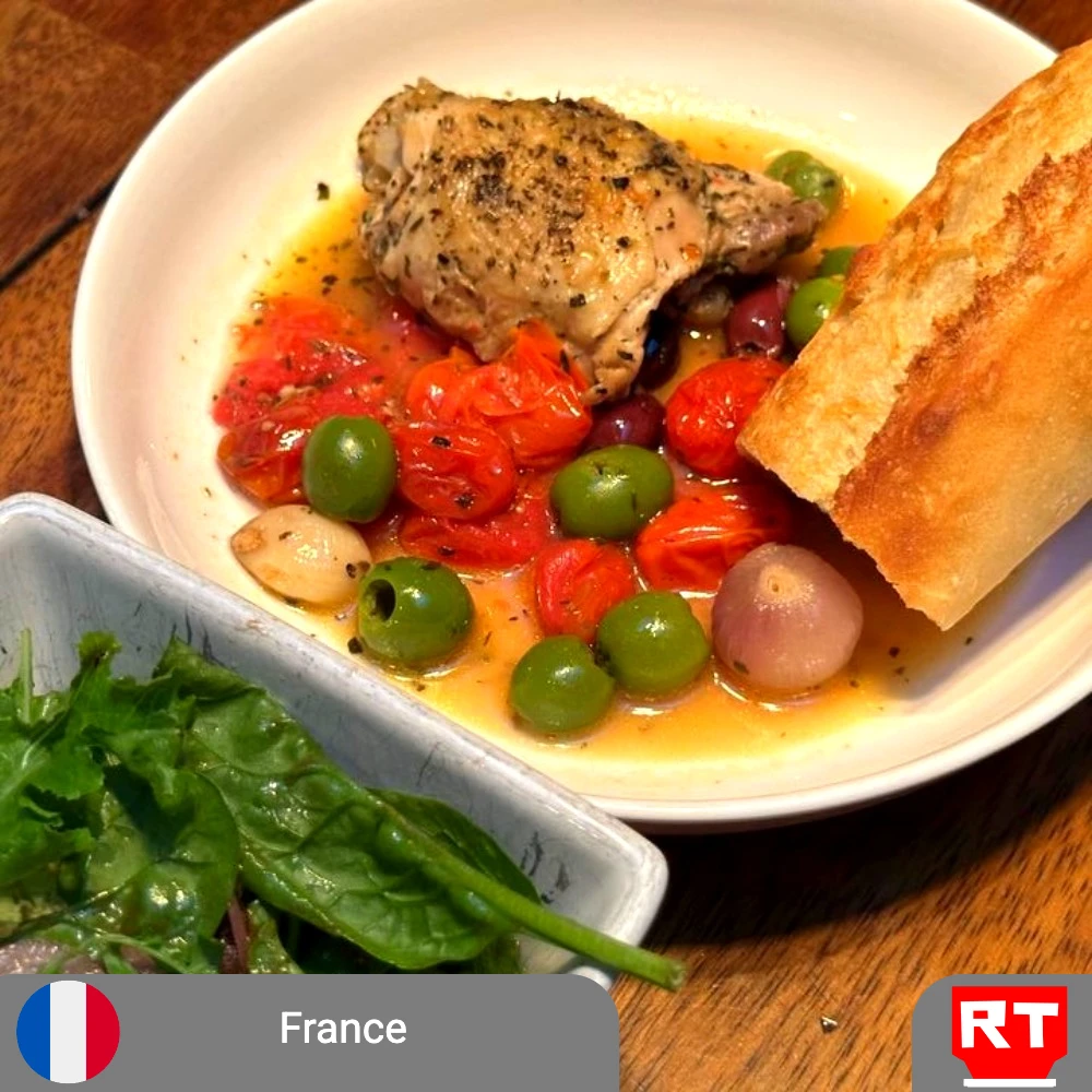 Chicken Provençal with Baguette and Fresh Green Salad (includes complimentary surprise dessert)