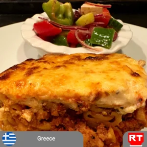 Greek Pastitsio with High-Protein/Gluten-Free Home-Made Pasta & Village Salad (includes complimentary surprise dessert)