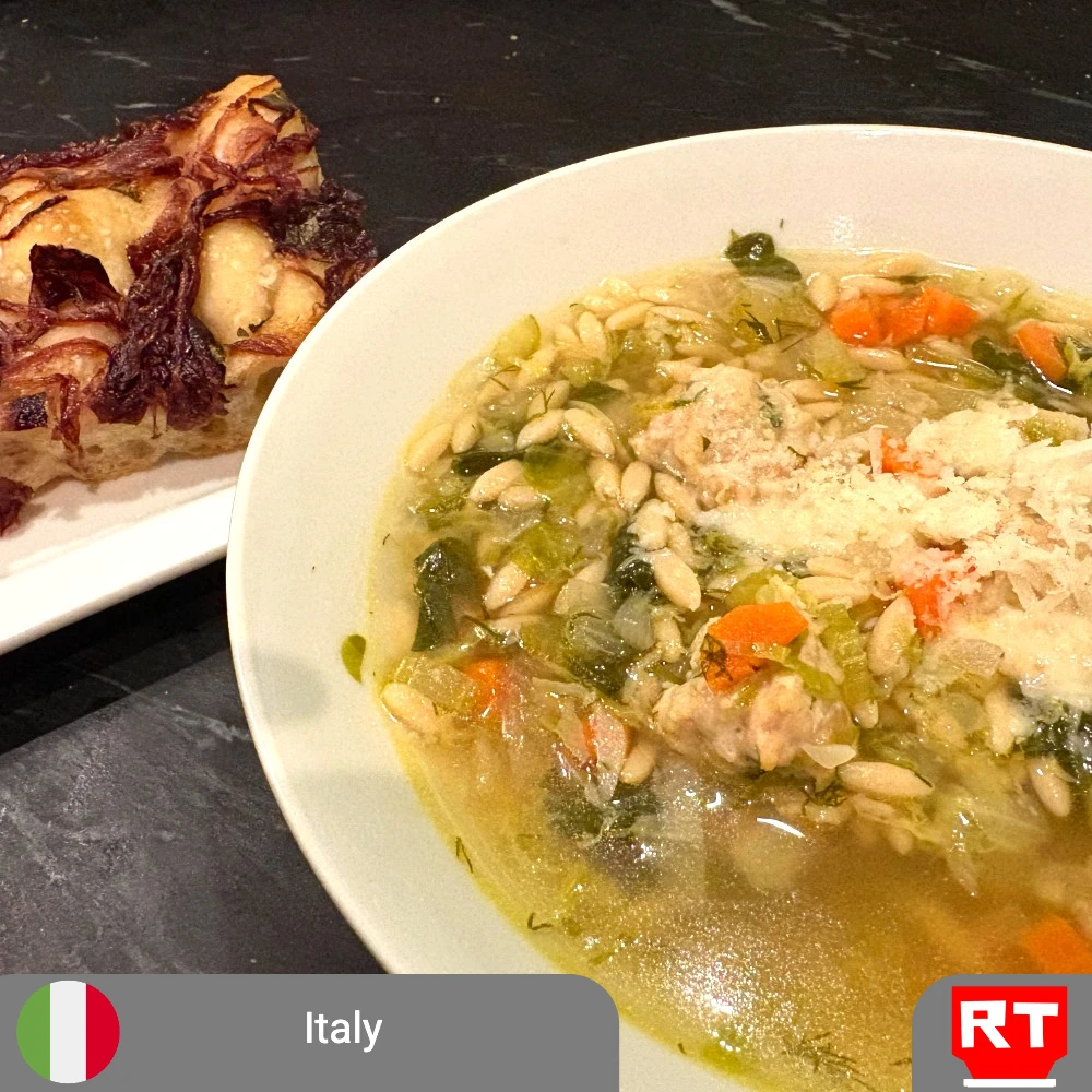 Italian Wedding Soup with Caramelized Onion & Sage Focaccia