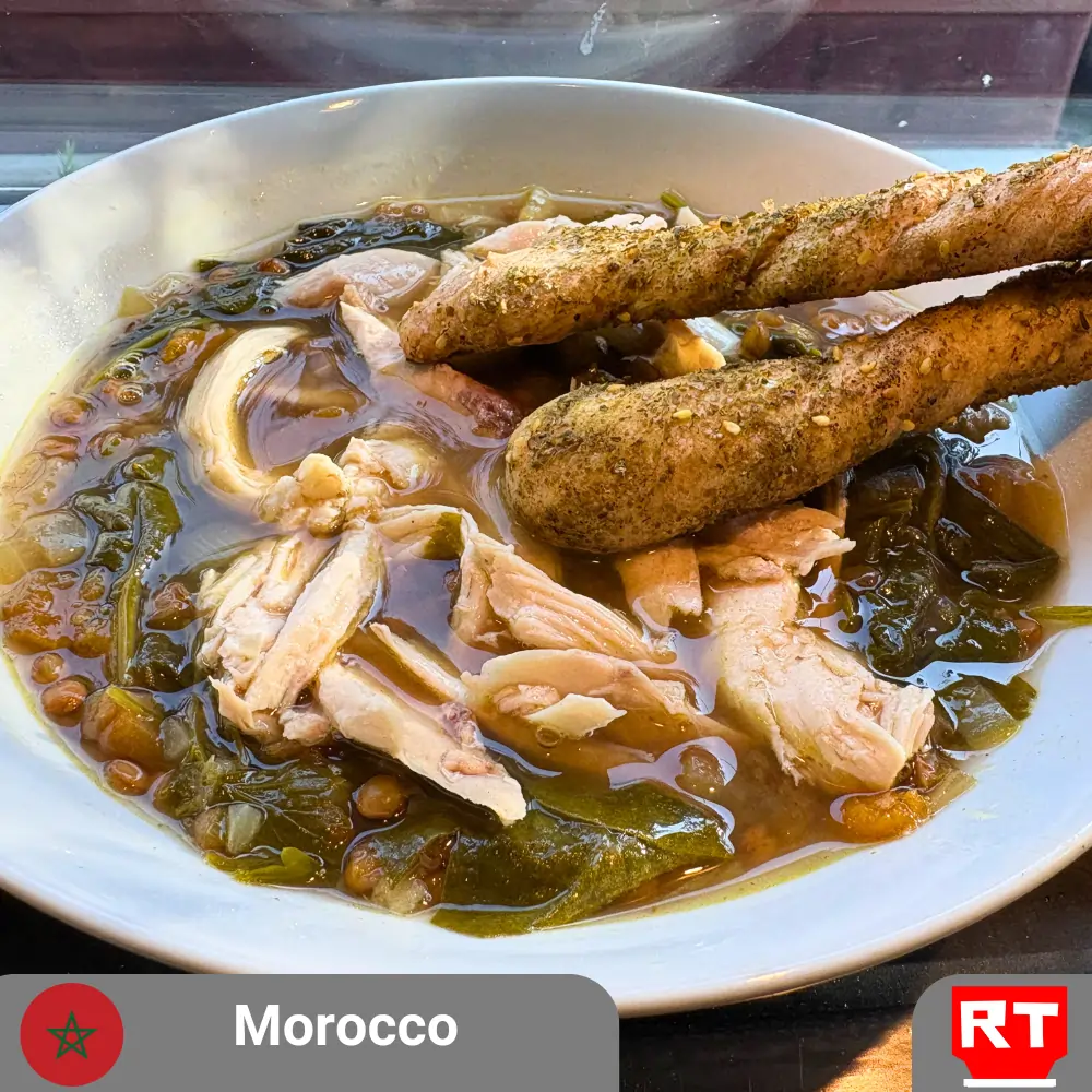 Hearty Moroccan Chicken and Lentil Soup with Za’atar Twist Breadsticks (includes complimentary surprise dessert)