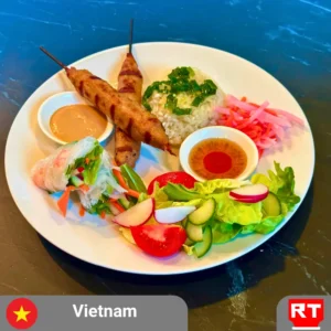 Vietnamese Gỏi Cuốn - Fresh Spring Rolls, Chicken & Pork Skewers, Sticky Rice with Scallion Oil, and Pickled Carrot and Daikon (includes complimentary surprise dessert)