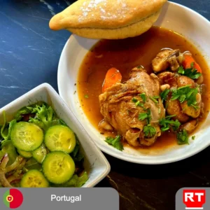 Portuguese Braised Chicken with Figs and Bacon, Accompanied by a Bun and Fresh Salad (includes complimentary surprise dessert)