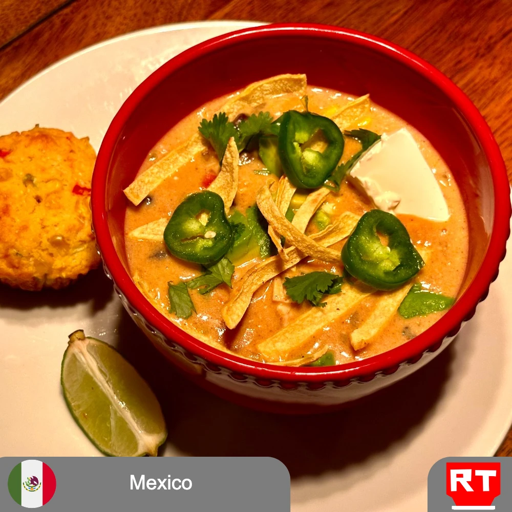 Creamy Chicken Enchilada Soup with Cheesy Cornbread Muffins (includes complimentary surprise dessert)