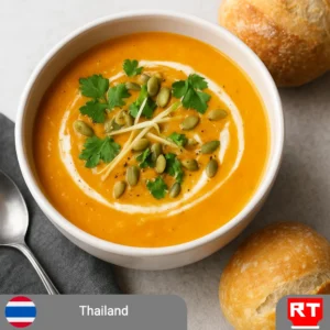 Vegetarian Thai-inspired Sweet Potato and Coconut Soup with Sourdough Bun (includes complimentary surprise dessert)