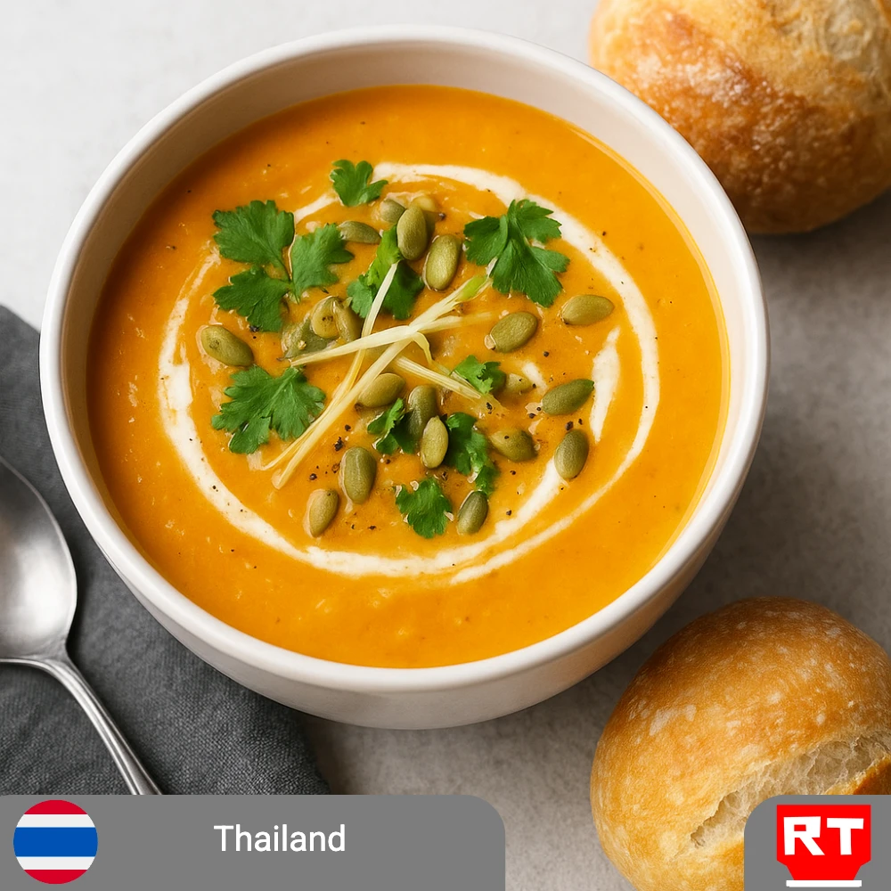 Vegetarian Thai-inspired Sweet Potato and Coconut Soup with Sourdough Bun (includes complimentary surprise dessert)