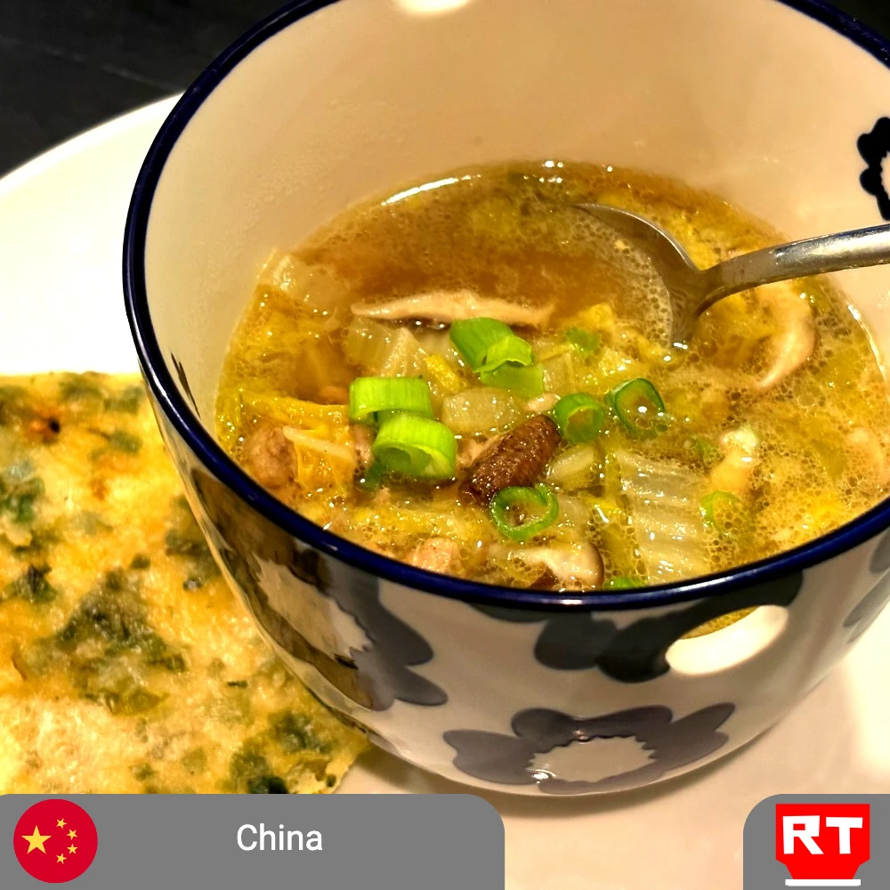 Savory Asian Pork & Mushroom Soup with Scallion Pancakes (includes complimentary surprise dessert)