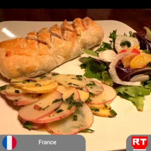 Golden Mini Salmon Wellingtons with Herbed Potatoes & Citrus Greens - Vegetarian or Gluten-Free Upon Request (includes complimentary surprise dessert)