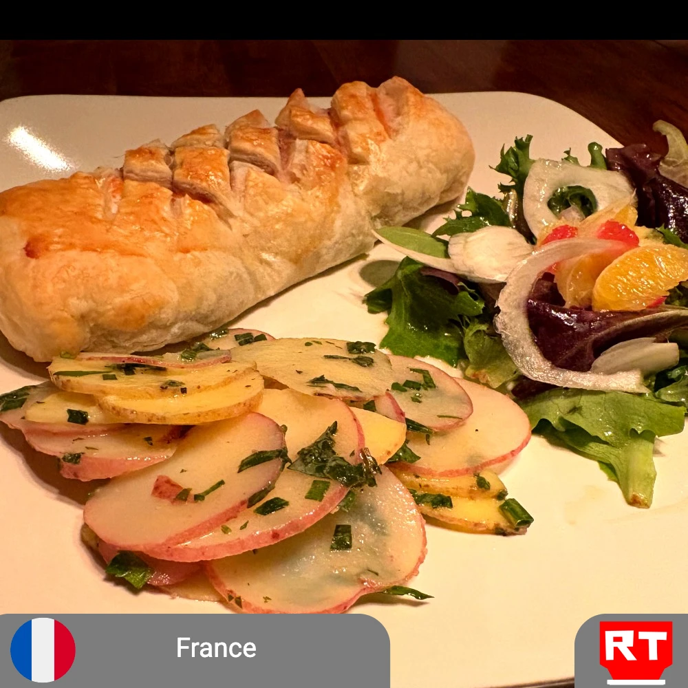 Golden Mini Salmon Wellingtons with Herbed Potatoes & Citrus Greens - Vegetarian or Gluten-Free Upon Request (includes complimentary surprise dessert)