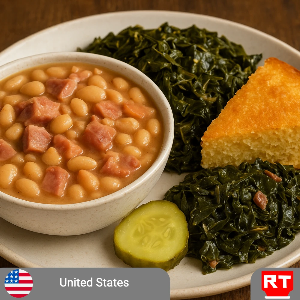 Southern Comfort: Ham & Beans with Cornbread, Collard Greens & Pickle (includes complimentary surprise dessert)