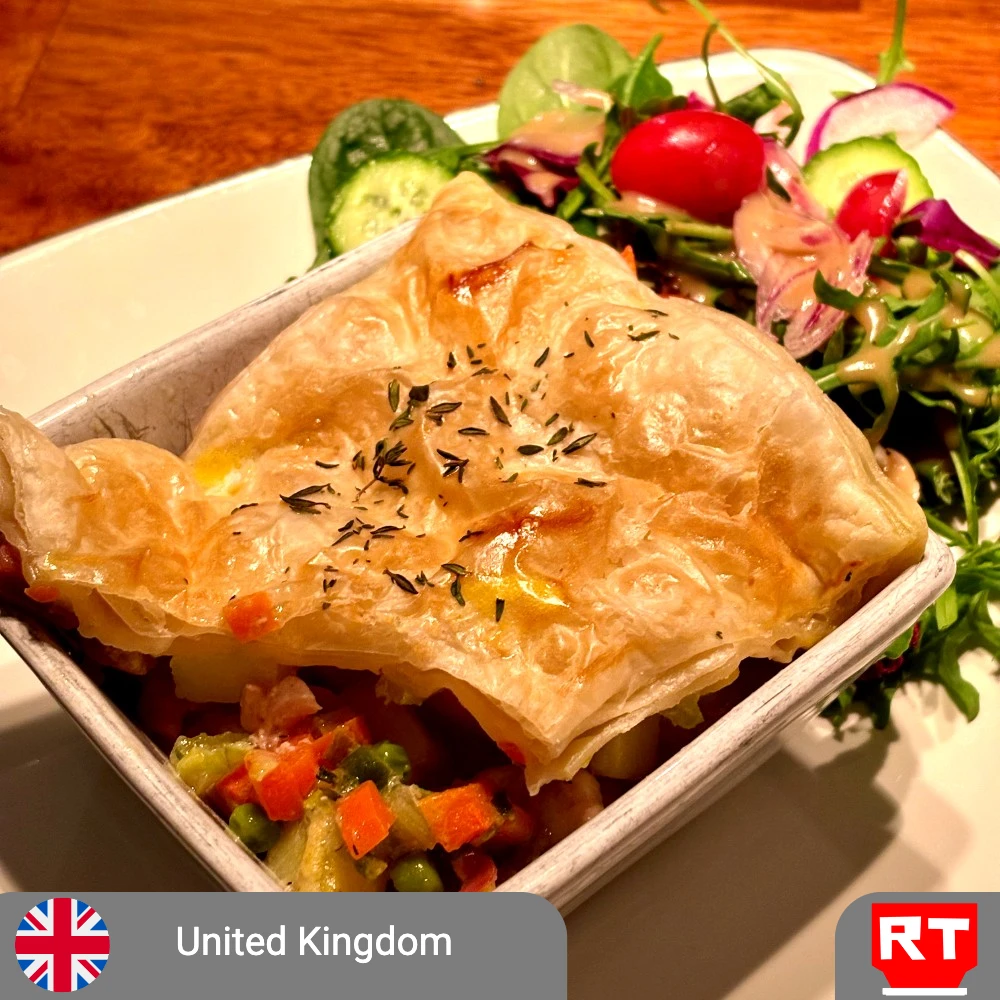 Individual British Chicken & Leek Pie with Seasonal Salad (includes complimentary surprise dessert)