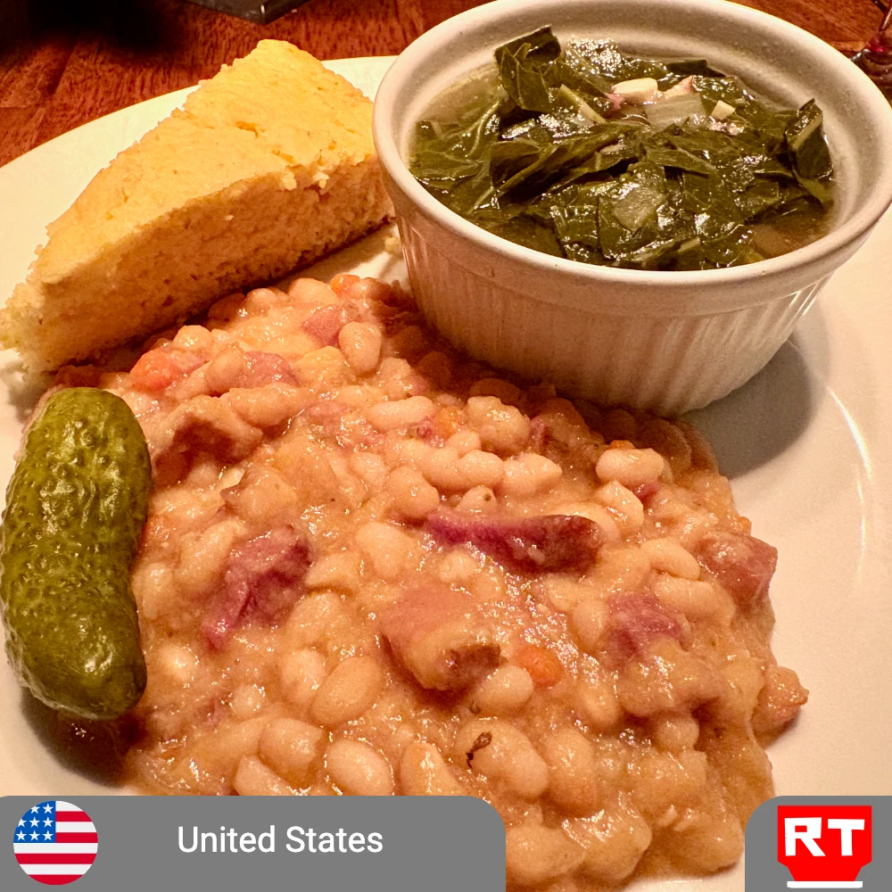 Southern Comfort: Ham & Beans with Cornbread, Collard Greens & Pickle (includes complimentary surprise dessert)