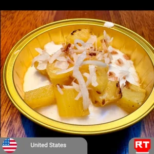 Tembleque de Coco with Grilled Pineapple & Toasted Coconut