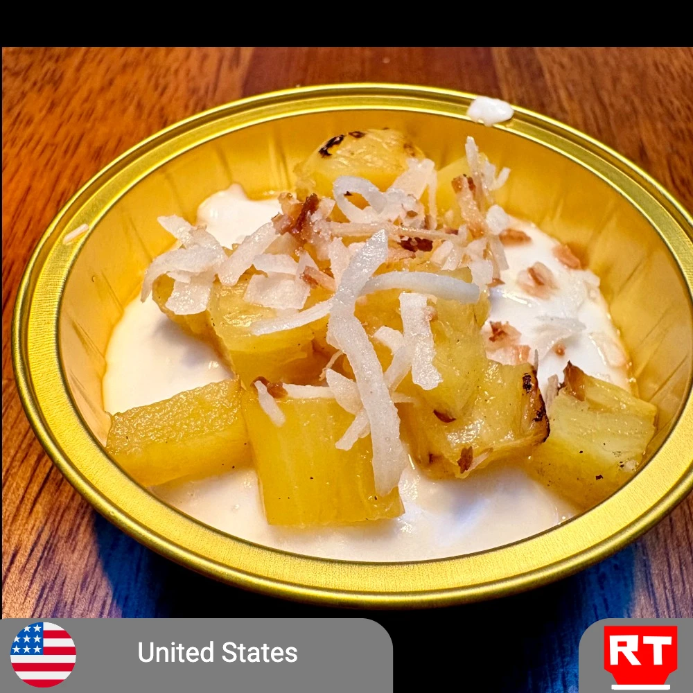 Tembleque de Coco with Grilled Pineapple & Toasted Coconut