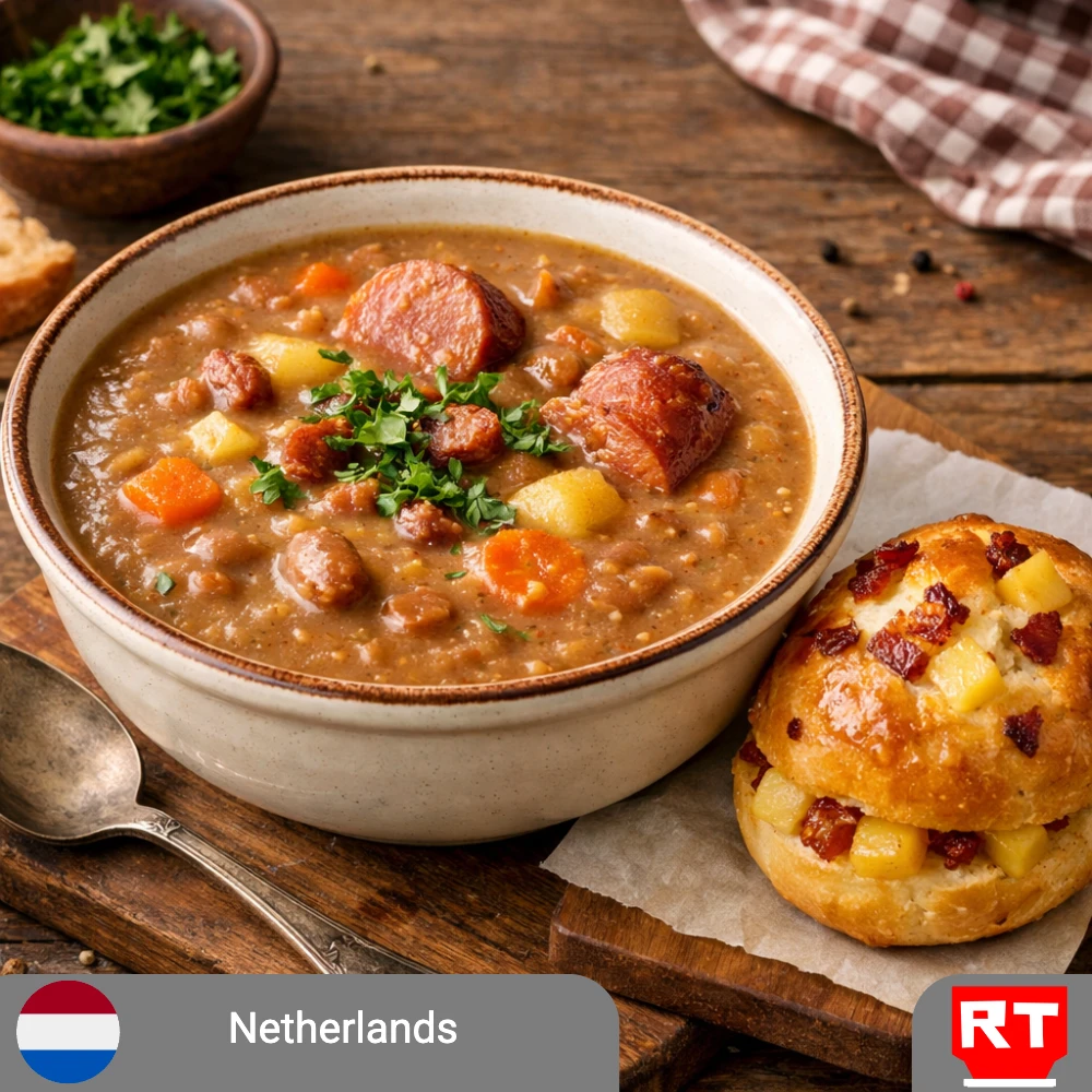 Dutch Brown Bean Soup with Cheese & Bacon Bun (Vegetarian Upon Request) - (includes complimentary surprise dessert)