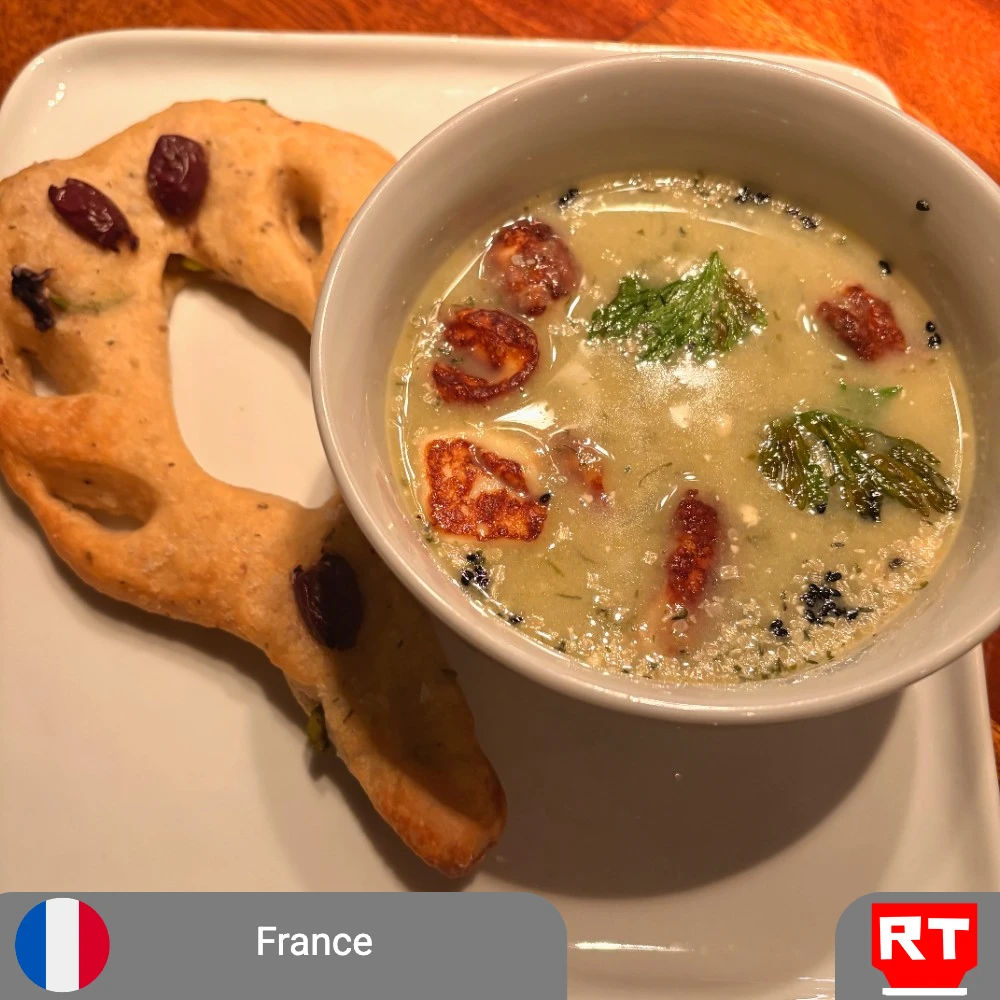 French Celery Velouté with Individual Olive Fougasse (includes complimentary surprise dessert)