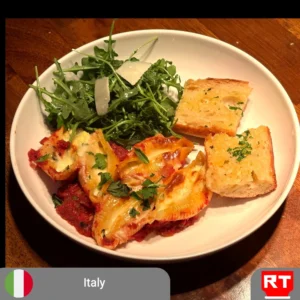 Italy’s Rustic Three-Cheese Shells with Herb Salad & Crispy Garlic Bread (includes complimentary surprise dessert)