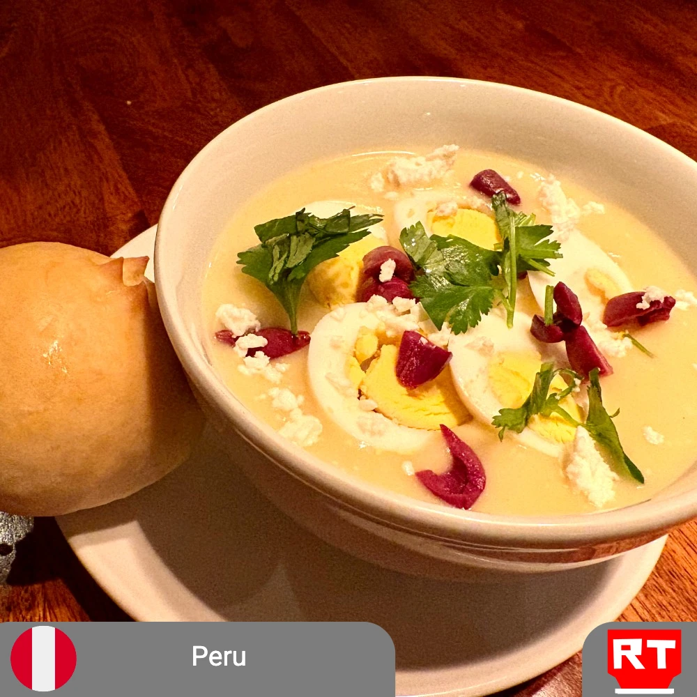 Peruvian Golden Huancaína Potato Soup with Artisan Roll (includes complimentary surprise dessert)
