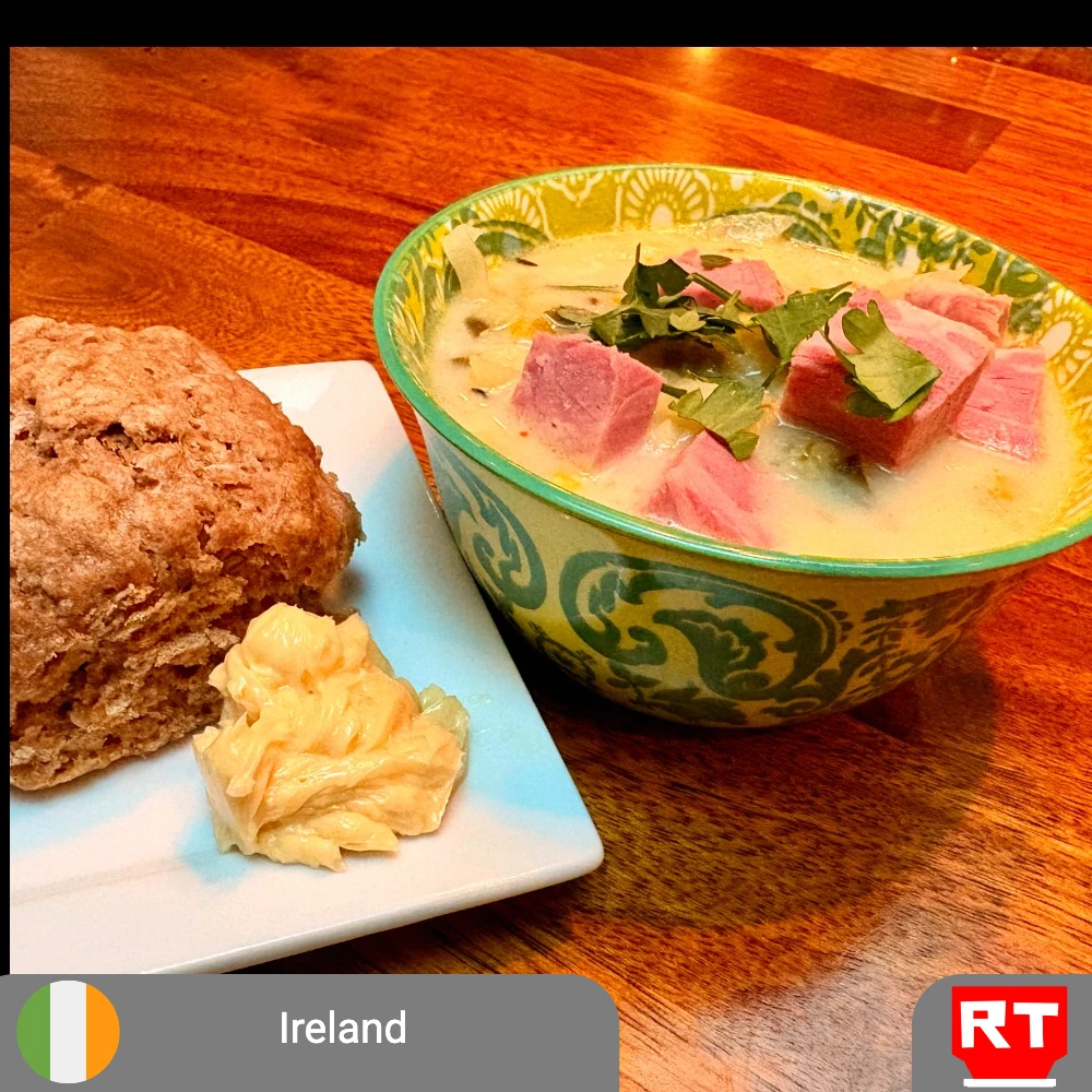 St. Patrick’s Day Smoky Corned Beef Chowder with Rustic Irish Brown Soda Bread & Salted Honey Butter (includes complimentary surprise dessert)
