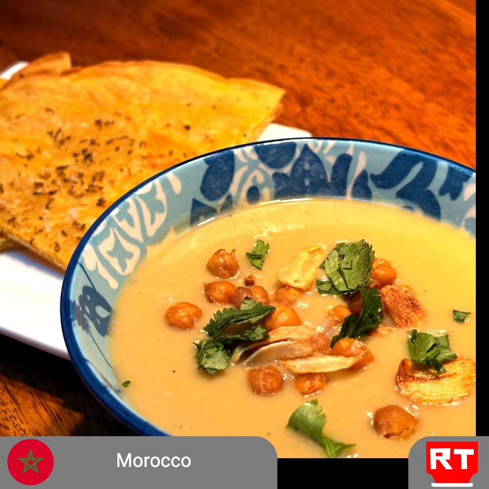 Moroccan Fava Bean Soup with Crispy Chickpea Flatbread (includes complimentary surprise dessert)