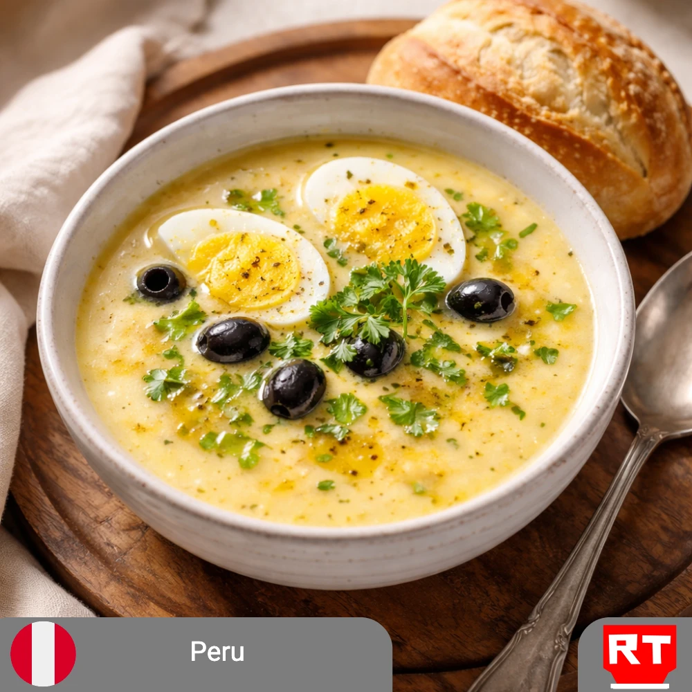 Peruvian Golden Huancaína Potato Soup with Artisan Roll (includes complimentary surprise dessert)