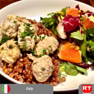 Organic Italian Chicken Piccata Meatballs with Purple Barley & Citrus Salad (includes complimentary surprise dessert)