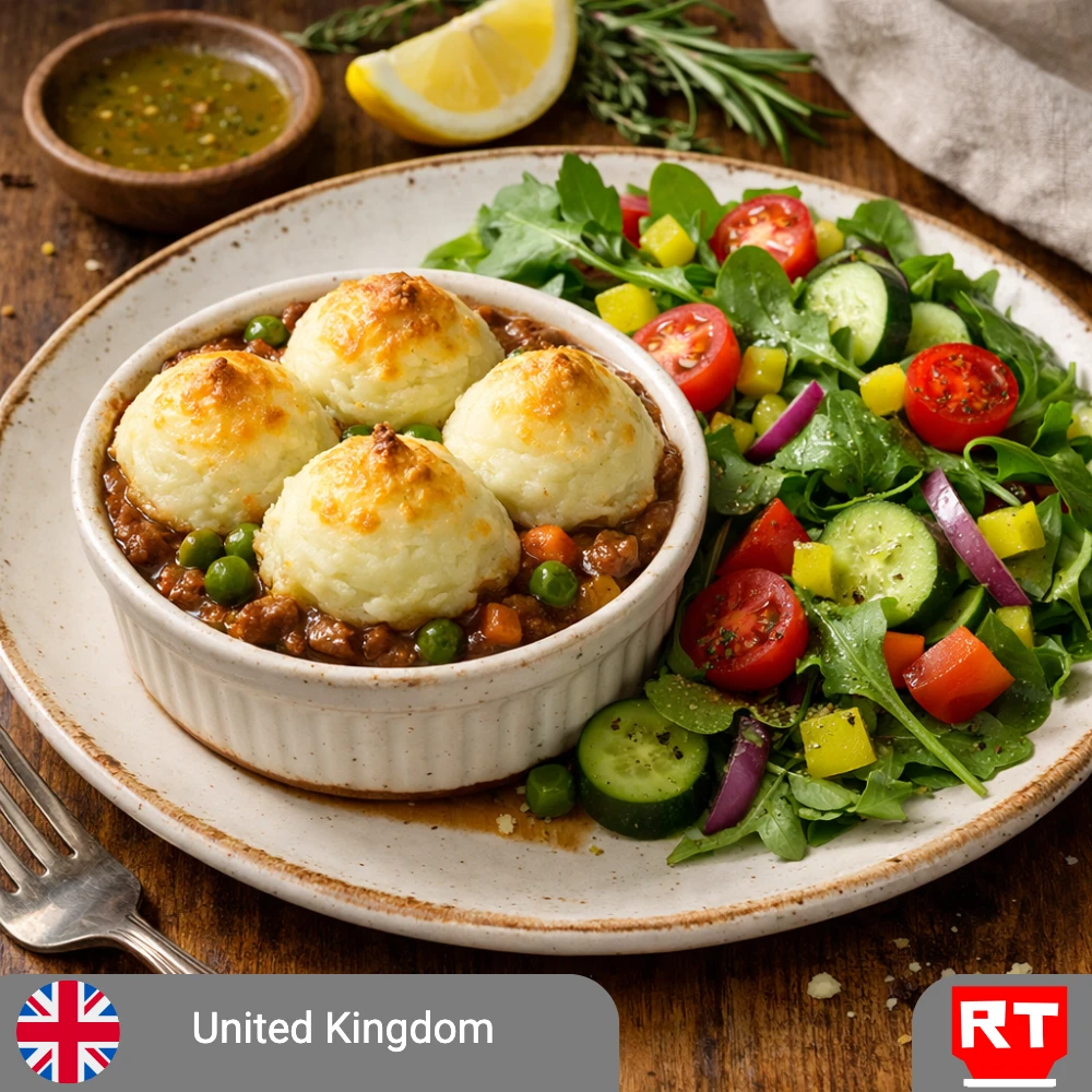British Cottage Pie with Fresh Garden Salad (includes complimentary surprise dessert)