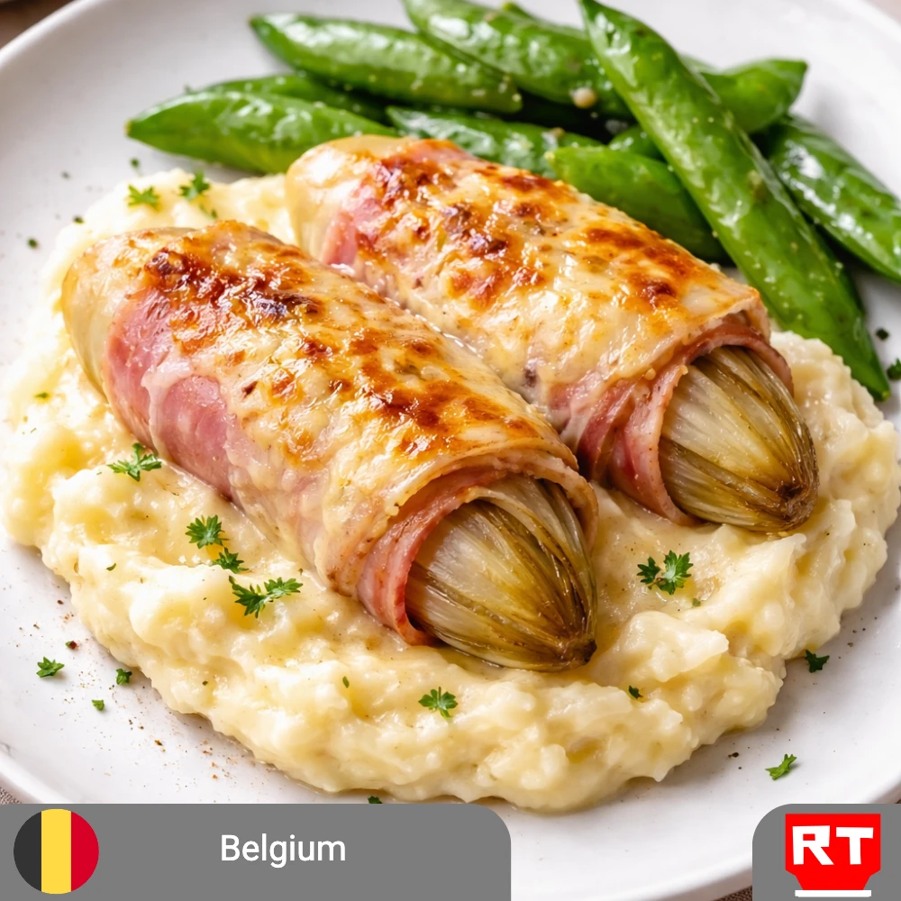 Belgian Endive and Ham Gratin with Buttery Mashed Potatoes and Asparagus (includes complimentary surprise dessert)