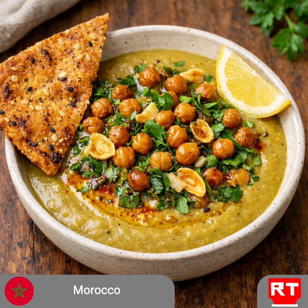 Moroccan Fava Bean Soup with Crispy Chickpea Flatbread (includes complimentary surprise dessert)