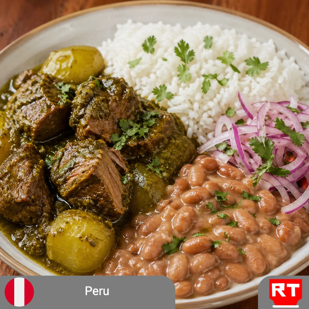Peruvian Seco de Carne with Creamy Beans, Rice & Fresh Salsa Criolla (includes complimentary surprise dessert)