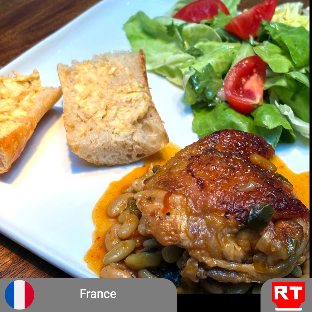 Rustic Basquaise Chicken with Creamy Flageolets & Fresh Green Salad (includes complimentary surprise dessert)