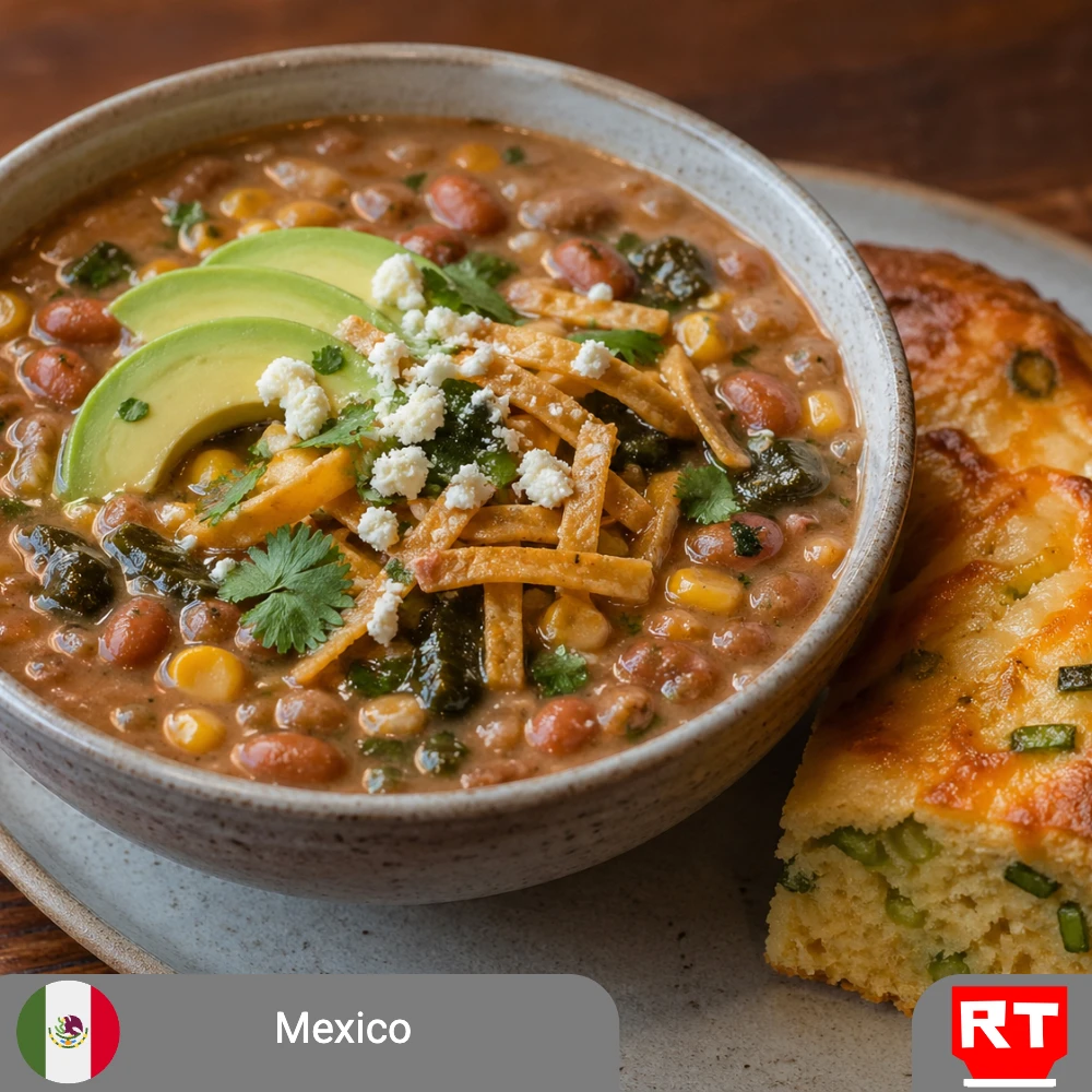 Cinco de Mayo Smoky Poblano, Corn & Domingo Rojo Soup with Pan de Maíz (Vegetarian) (includes complimentary surprise dessert)