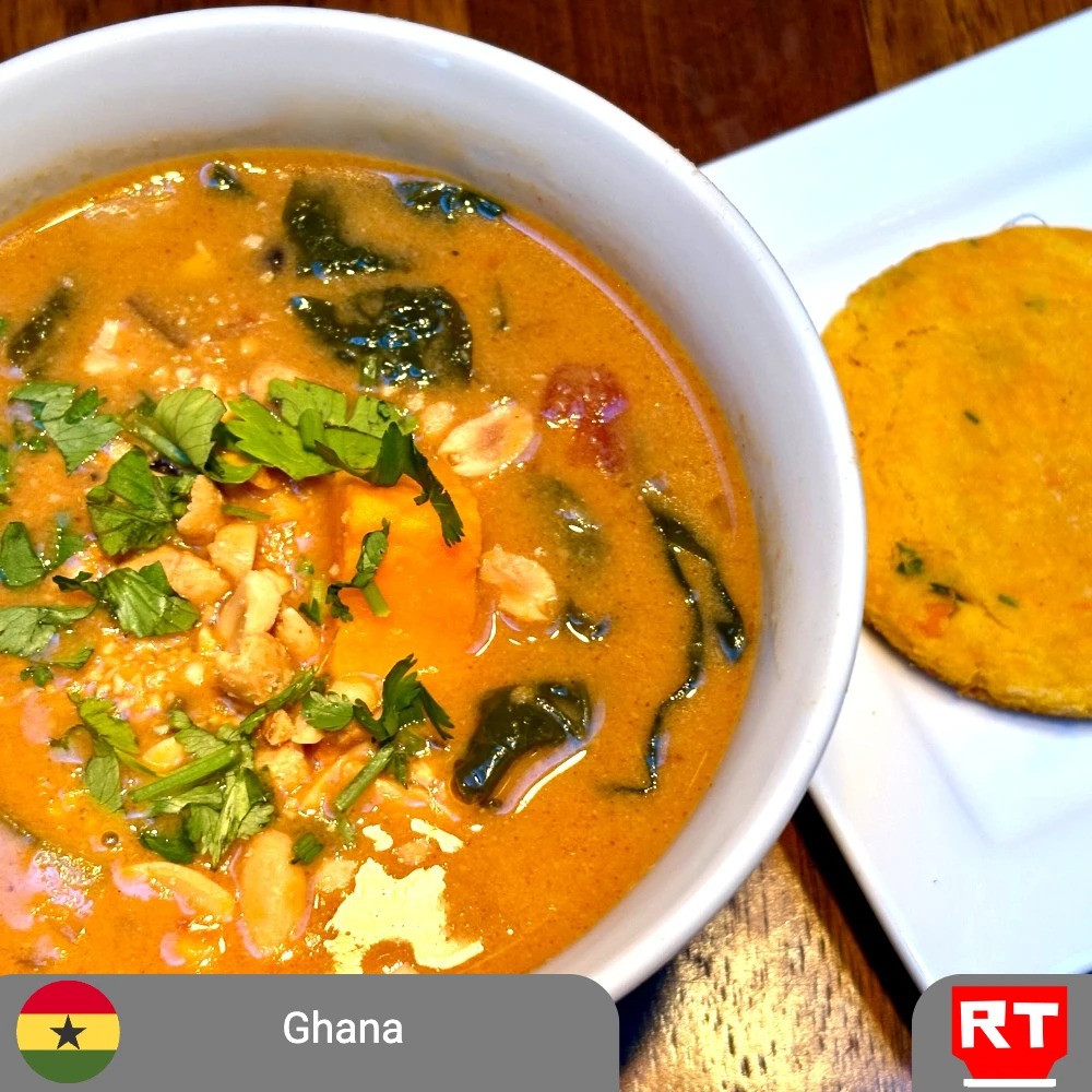 Ghanaian-Inspired African Peanut Soup with a Savory Sweet Potato Biscuit - Vegetarian (includes complimentary surprise dessert)