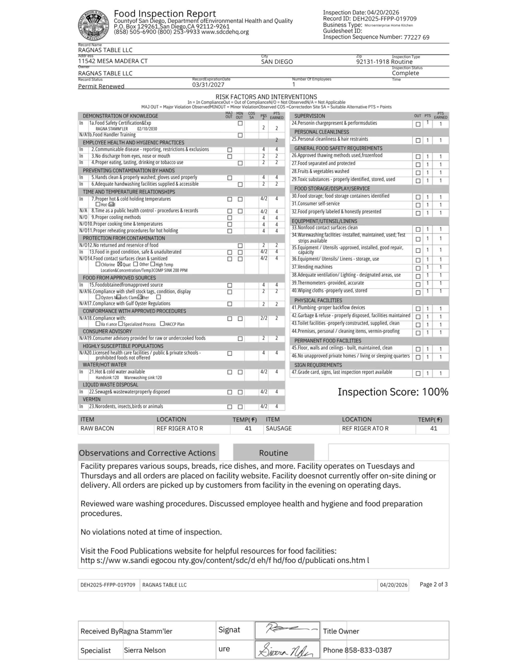 RT 2026 Food Inspection Report