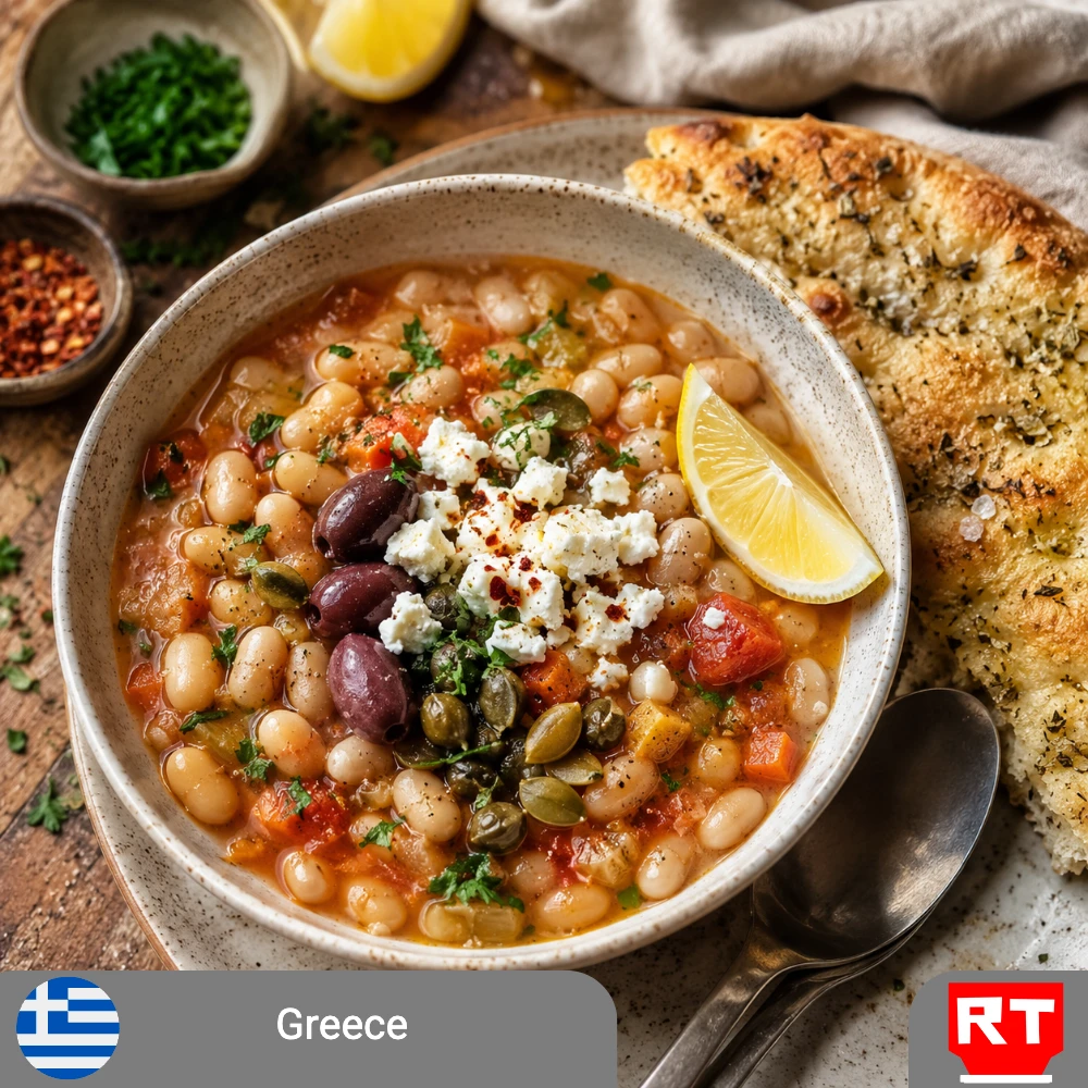 Greek Vegetarian Fasolada with Olive Oil Herb Flatbread (includes complimentary surprise dessert)