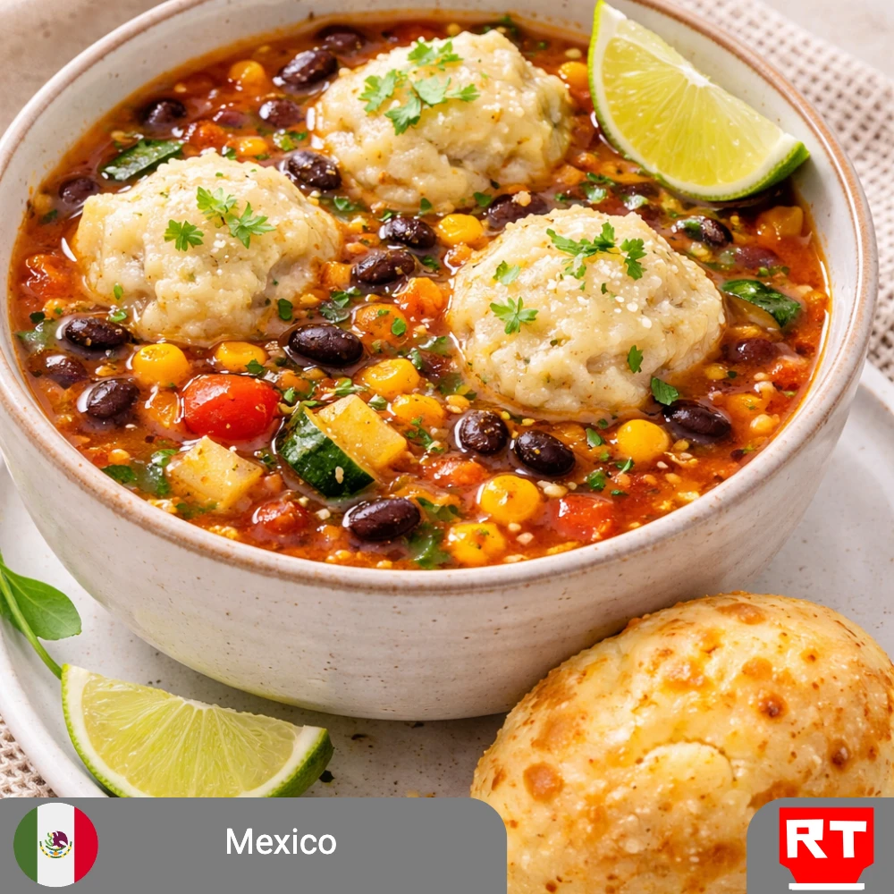 Comforting Mexican Tamale Soup with Cheesy Pan de Queso – Vegetarian & Gluten-Free (includes complimentary surprise dessert)