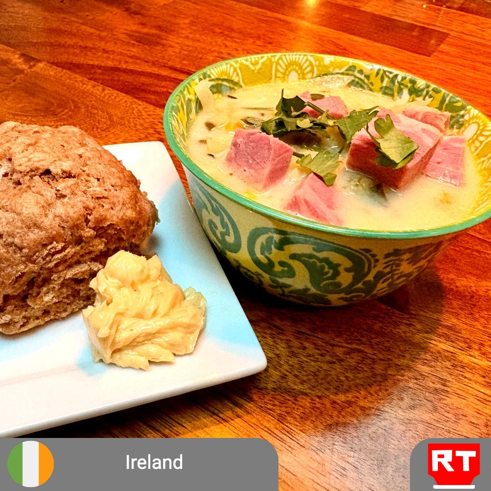 St. Patrick’s Day Smoky Corned Beef Chowder with Rustic Irish Brown Soda Bread & Salted Honey Butter (includes complimentary surprise dessert)