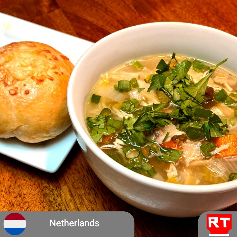 Homemade Dutch Chicken Soup with Kaasbroodje (Cheese Roll) (includes complimentary surprise dessert)