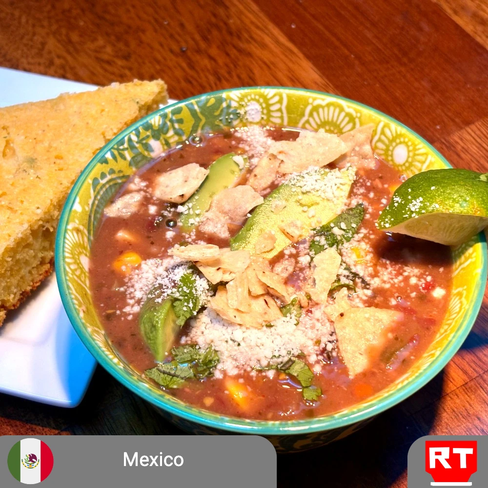 Cinco de Mayo Smoky Poblano, Corn & Domingo Rojo Soup with Pan de Maíz (Vegetarian) (includes complimentary surprise dessert)