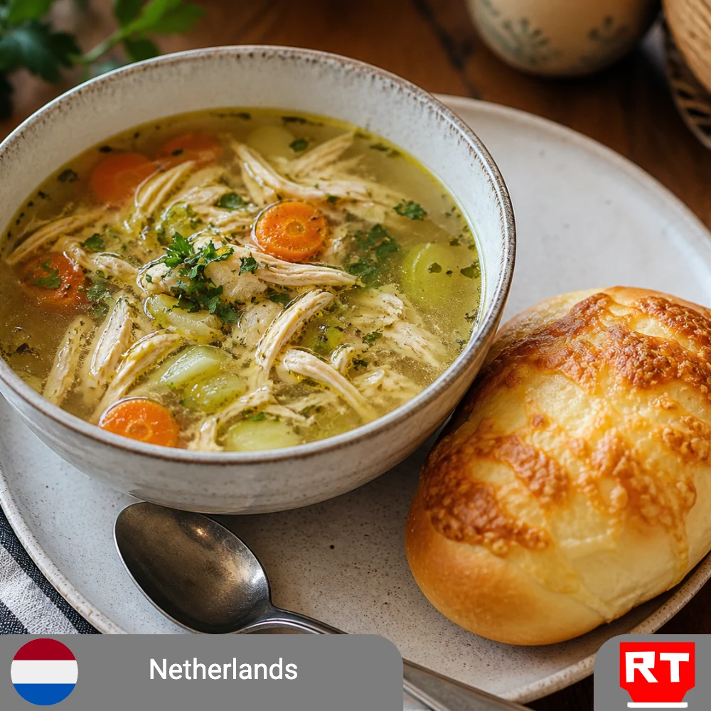 Homemade Dutch Chicken Soup with Kaasbroodje (Cheese Roll) (includes complimentary surprise dessert)
