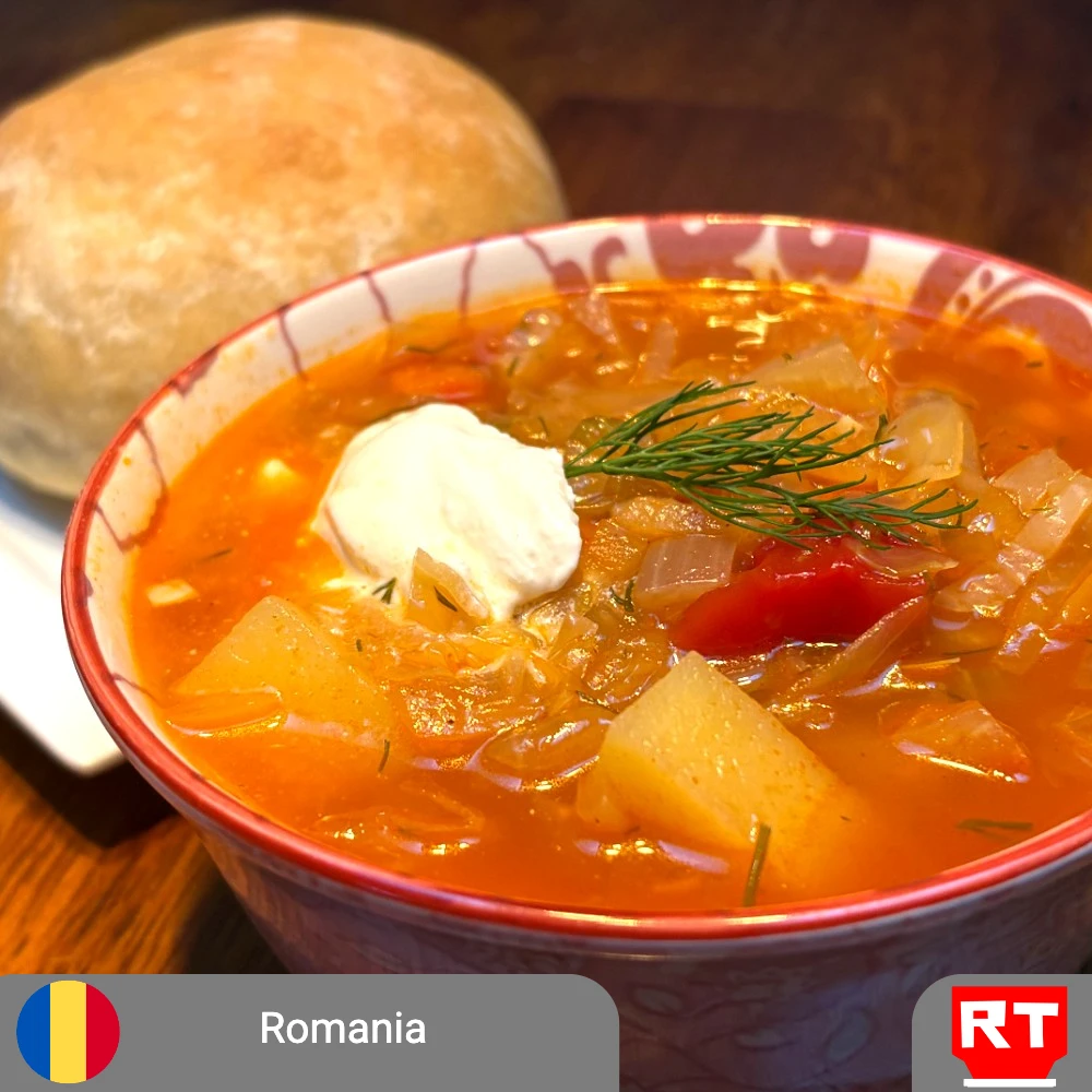 Ciorbă de Varză — Romanian Cabbage Soup with Chifle Roll (includes complimentary surprise dessert)
